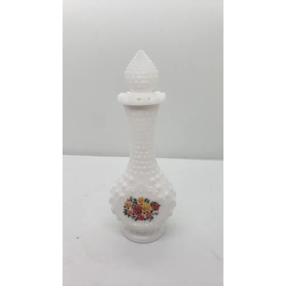 Vintage Perfume Bottle Milk Glass Hobnail Bud Vase Roses Collectible Empty Avon